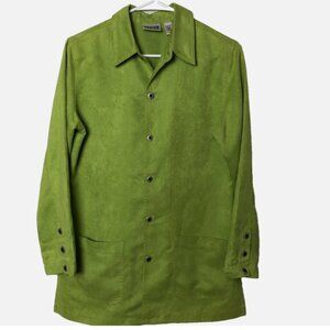 CHICOS JACKET TOP Lime Green Suede Look Long Sleeve Blazer Career Sz 0 (US 6)